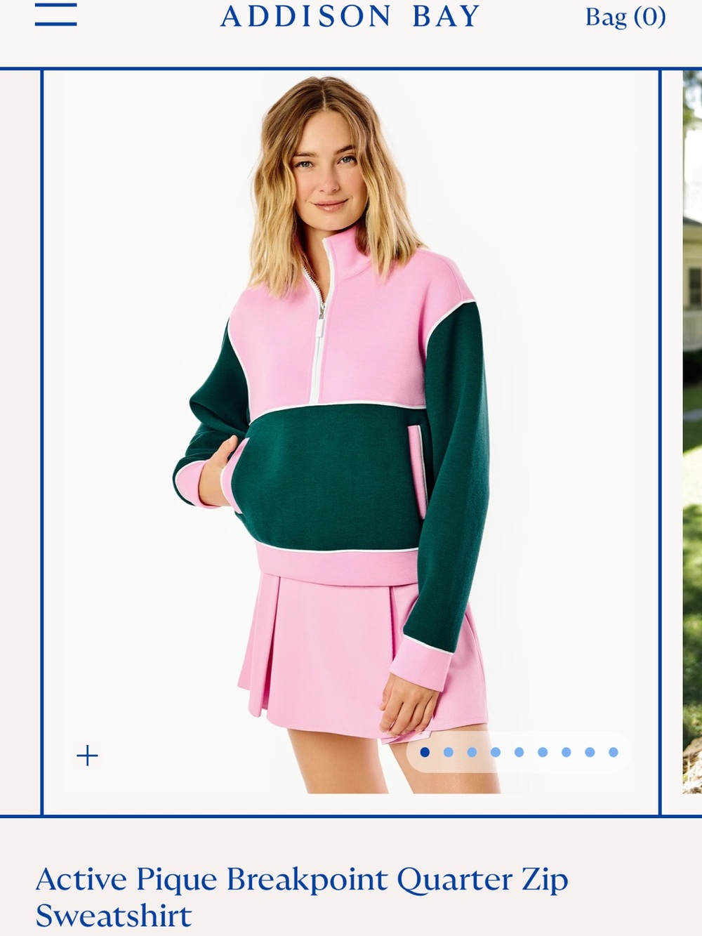 Addison Bay Pink and Dark Green Quarter-Zip Sweatshirt
